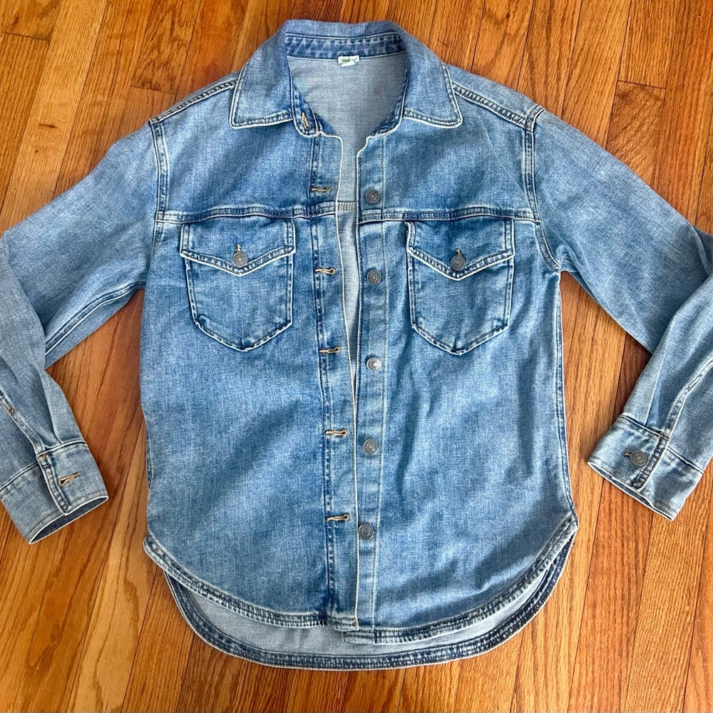 Aerie Light Wash Denim Button-Up Shirt Jacket